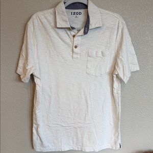 Izod Men's Cream Short-Sleeve Polo with Contrast Collar Trim